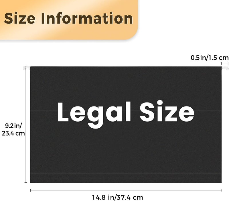 SUNEE حافظات ملفات معلقة بحجم قانوني، حافظات ملفات سوداء 25 حزمة مع علامات مقطوعة 1/5، حافظ على تنظيم منزلك ومكتبك مع ملفات ومستندات بالجملة - Image 2